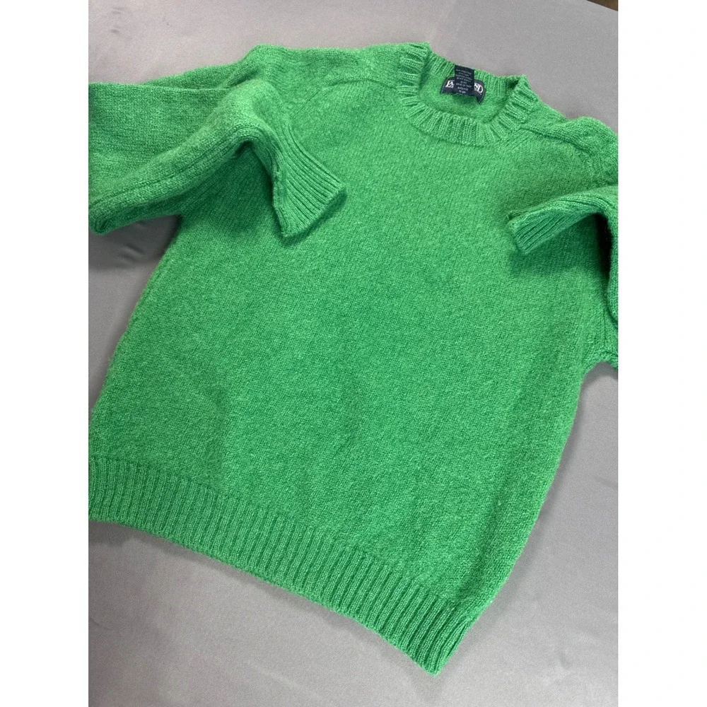 Lands' End Green Wool Sweater Made in Scotland Vintage 90s Crewneck Size 6 8 M